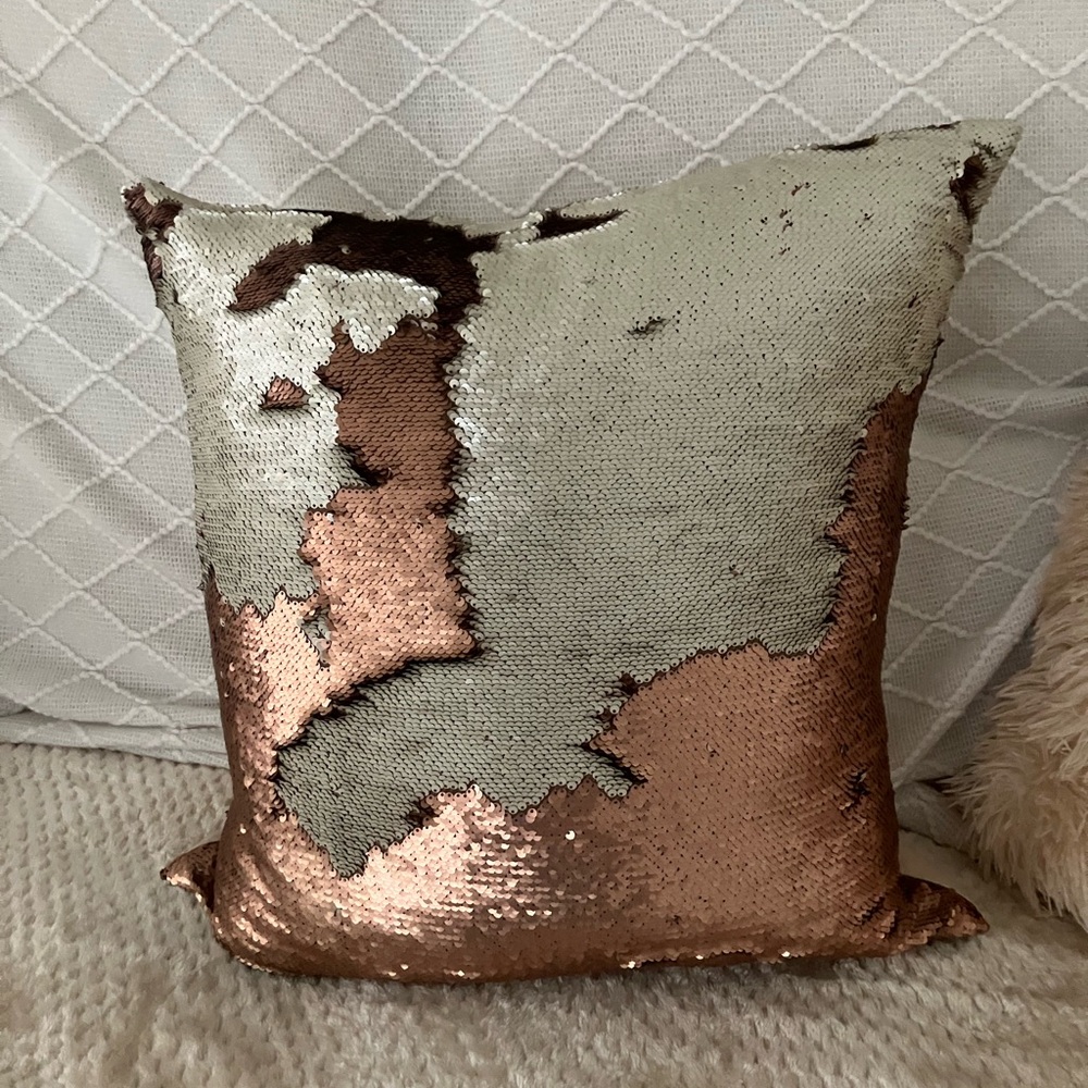 Silver & Bronze Mermaid Sequin Throw Pillow